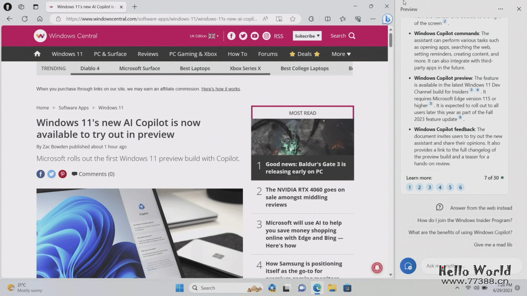 Windows 11 大更新!Copilot 终于来临, 全面接入 GPT-4|附更新链接